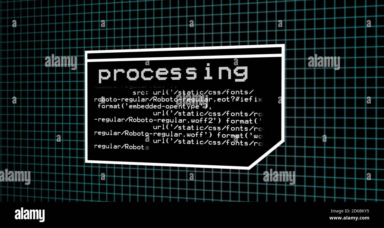 Programmazione del processo di codifica sul pannello di controllo del terminale. Pannello di elaborazione dati con griglia su pannello di codifica con risoluzione 4k Foto Stock