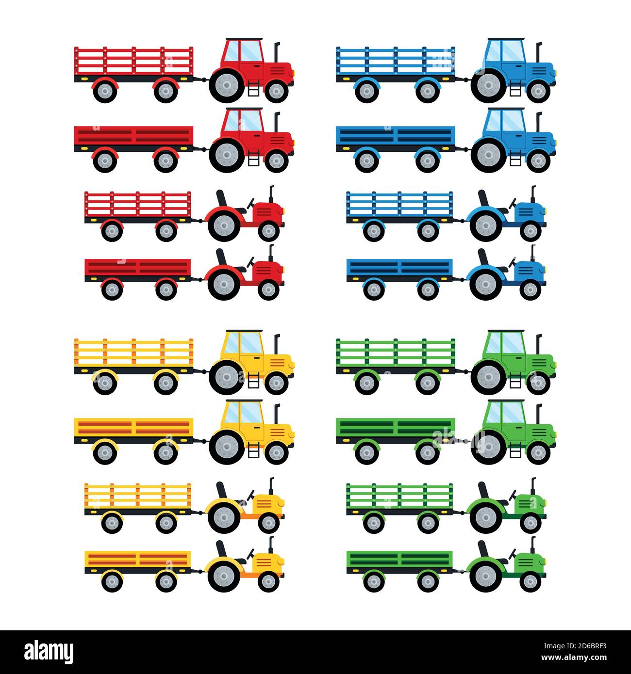 Trattore agricolo con icona rimorchio aperto, isolatet su sfondo bianco. Illustrazione Vettoriale