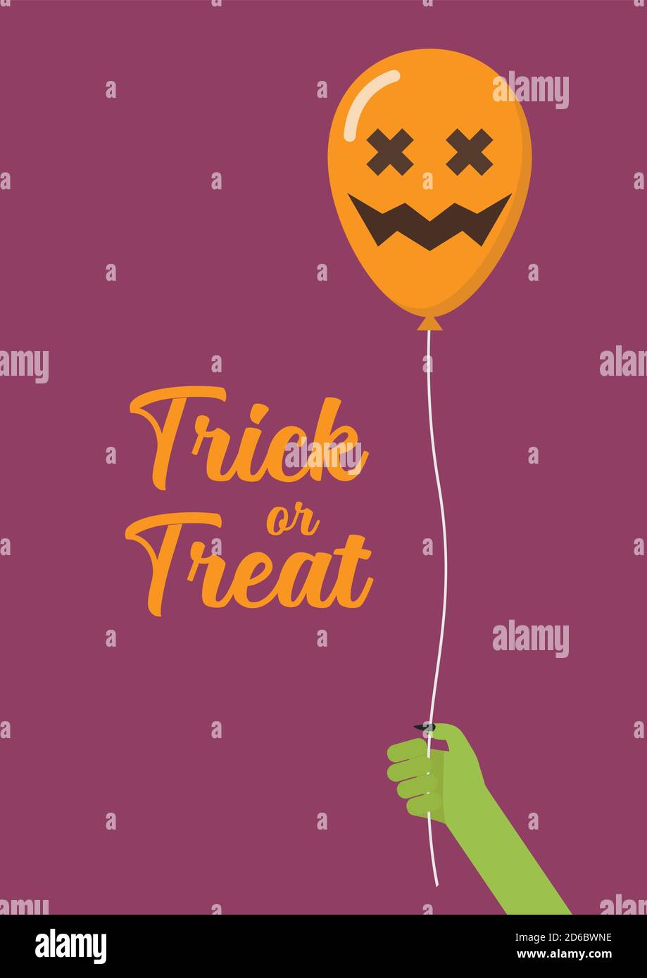 Zombie verde mano tenendo spaventoso palloncino aria Illustrazione Vettoriale