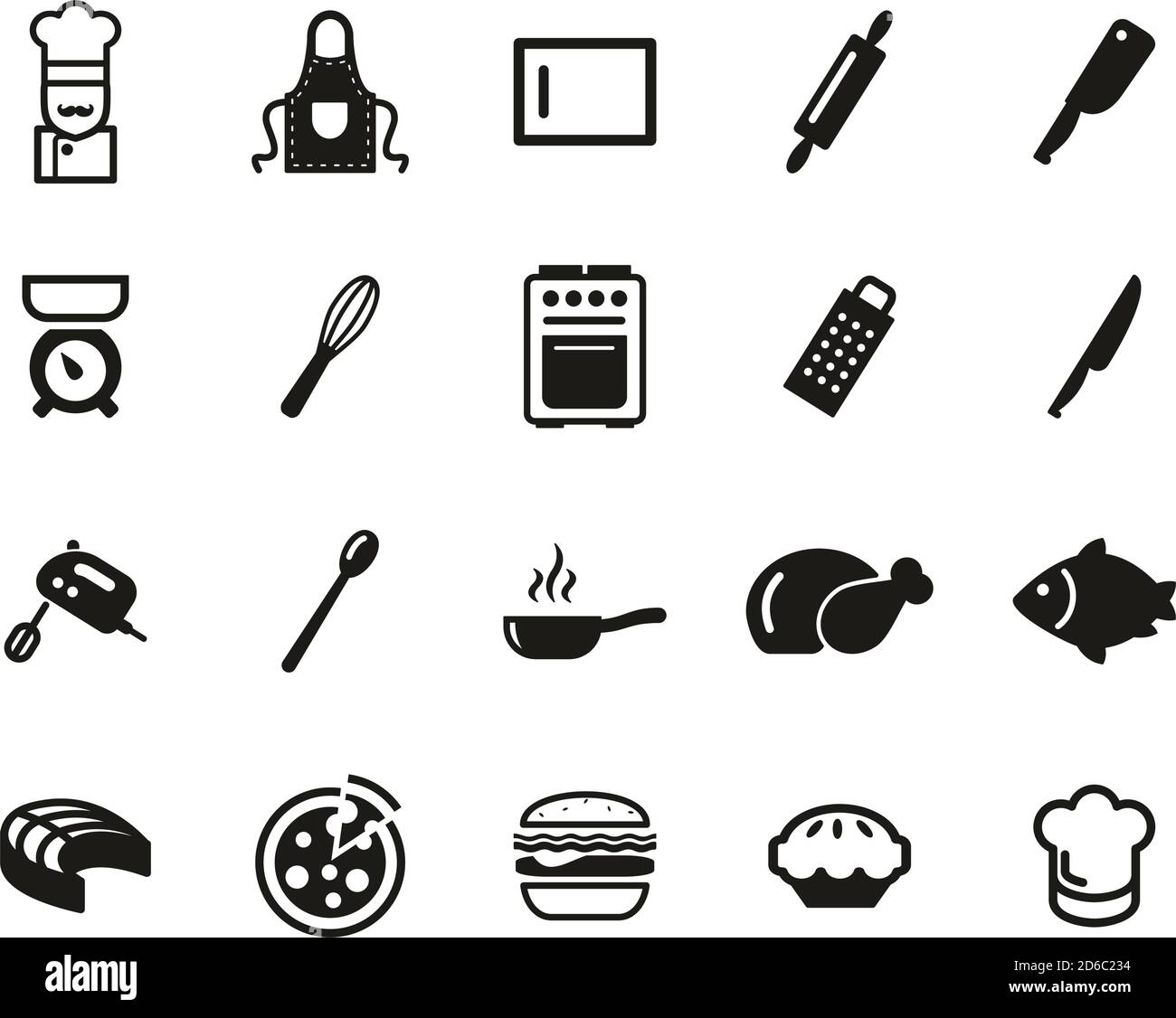 Cucina o Chef Black & White Set Big Illustrazione Vettoriale