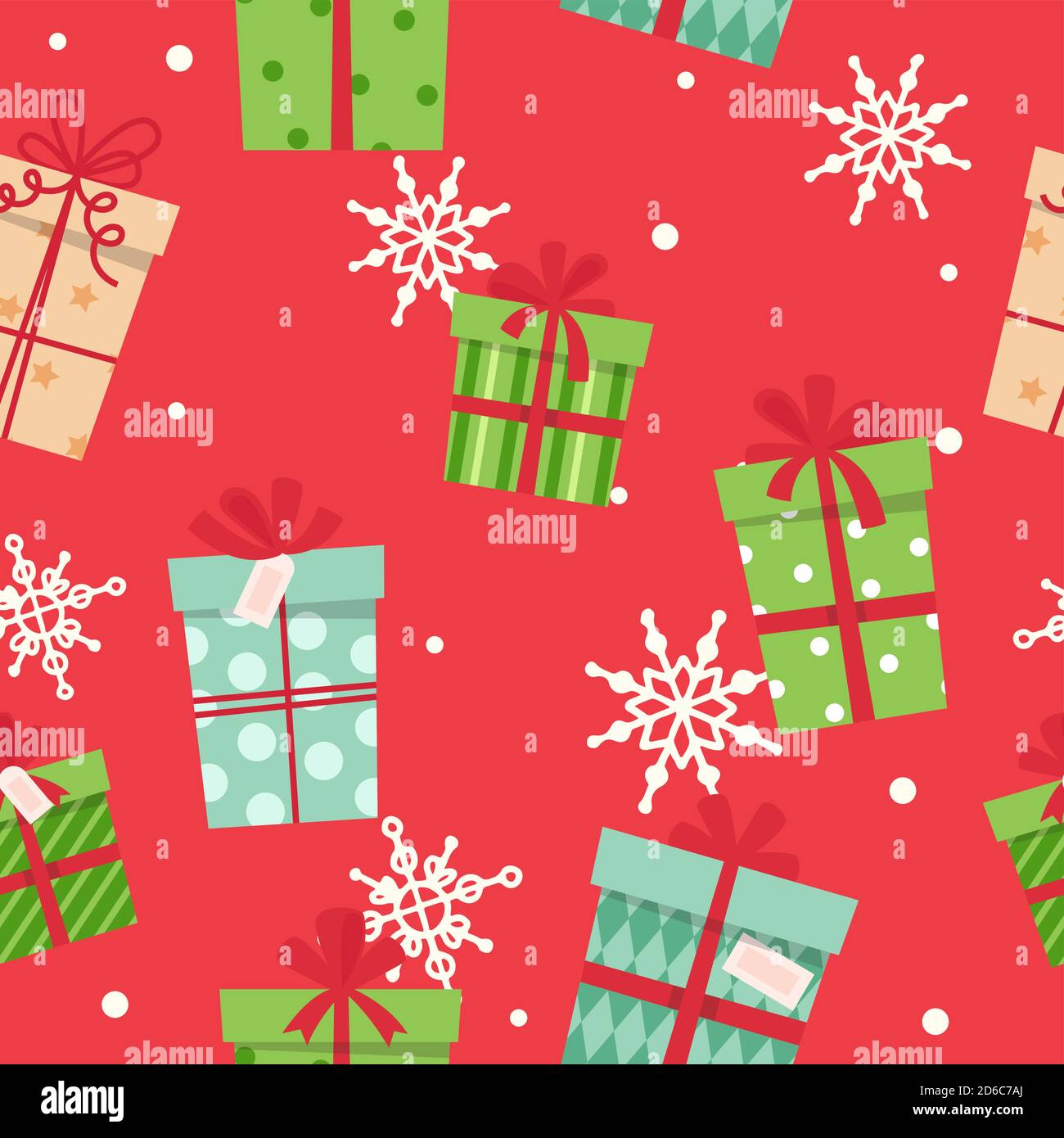 Natale presenta un motivo senza giunture, scatole diverse con nastri. Illustrazione vettoriale in stile piatto Illustrazione Vettoriale