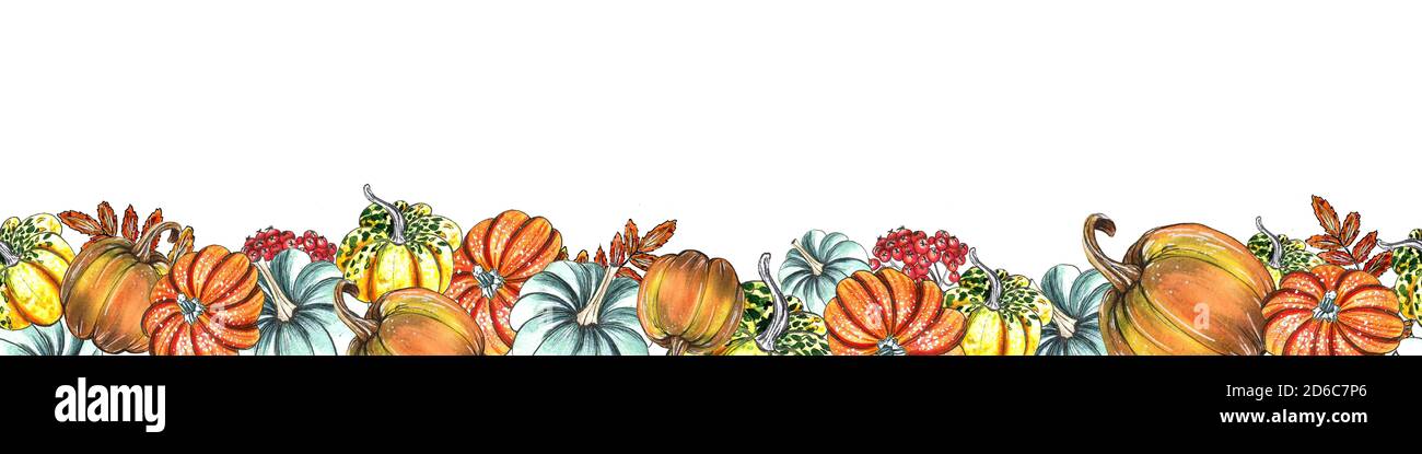 Grazie al design senza cuciture della cornice. Illustrazione disegnata a mano con colori acquerelli. Modello per pubblicità, carta, poster. Banner orizzontale. turchia tradizionale Foto Stock