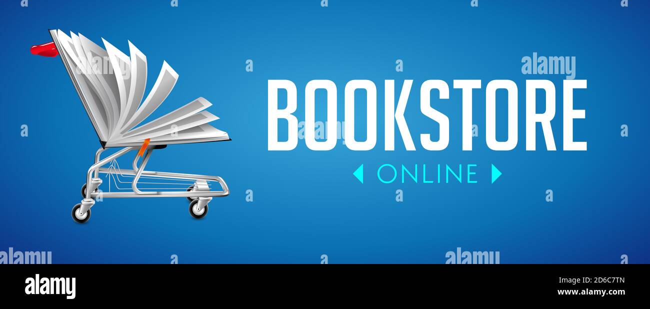 negozio online - concetto di e-commerce - libro come carrello Foto Stock