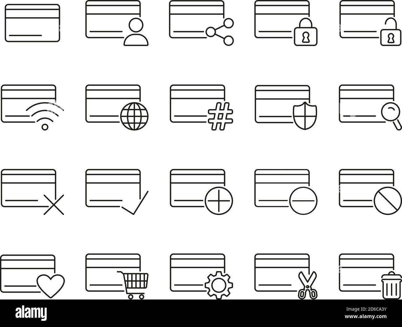 Icone della carta di credito Set sottile bianco e nero Grande Illustrazione Vettoriale