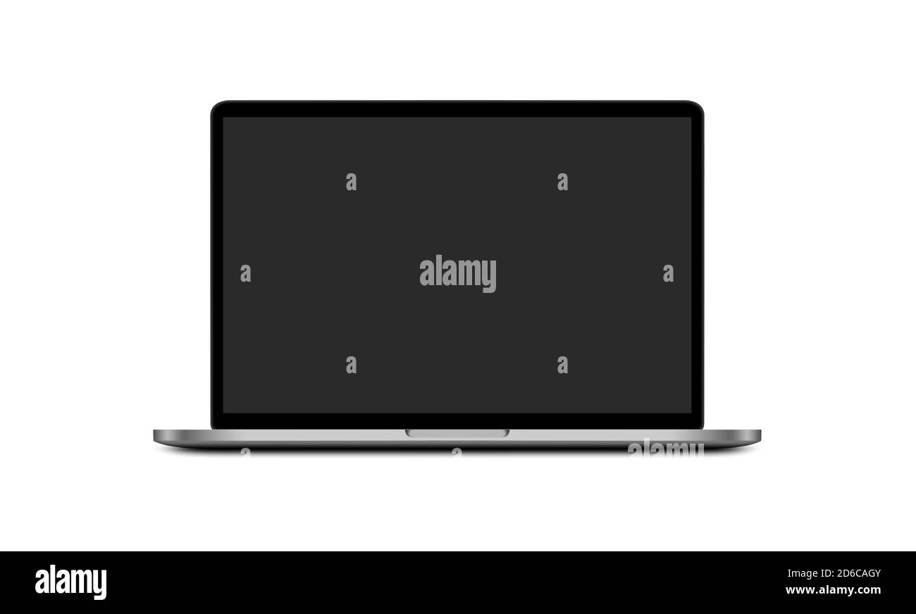Computer portatile con schermo scuro isolato su sfondo bianco. Foto Stock