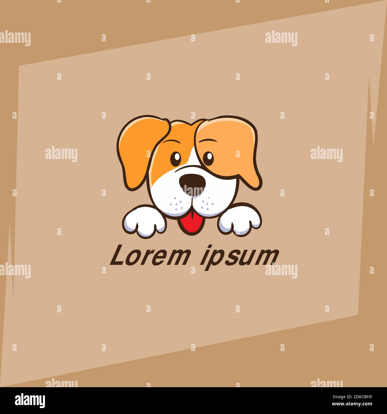 Carino cane cartoon logo. Cane felice con linguetta che si stacca, semplice illustrazione vettoriale. Illustrazione Vettoriale