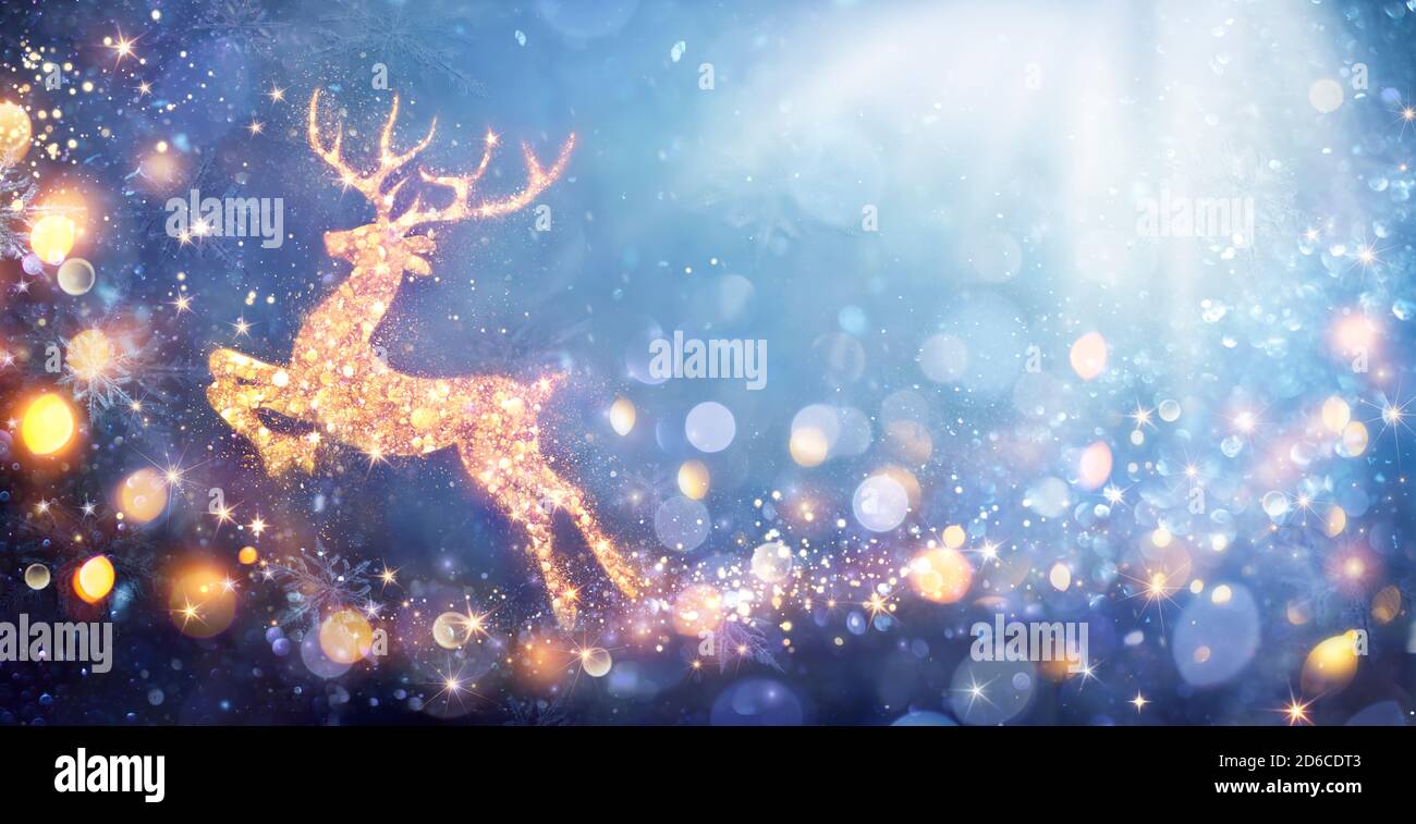 Cartolina di Natale - renna lucida in sfondo sfocato scintillante - Contiene illustrazioni 3d Foto Stock