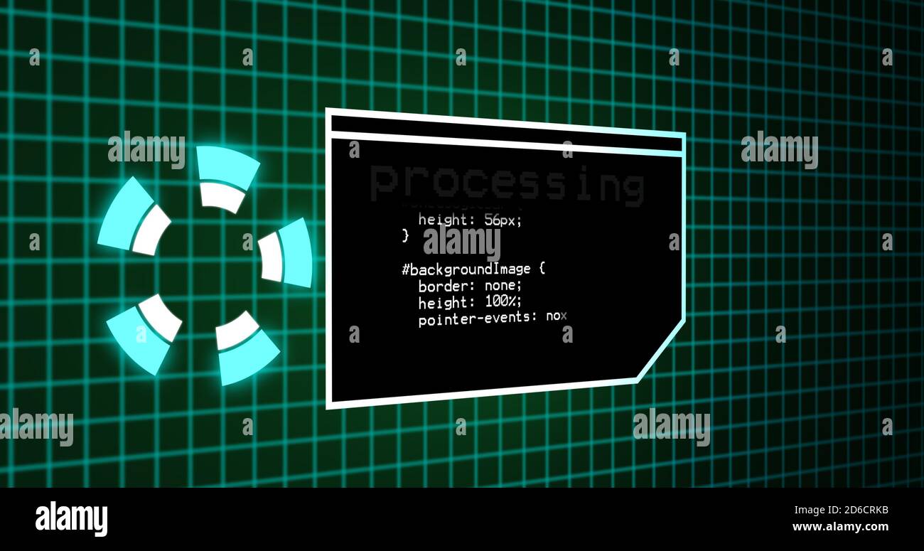 Programmazione del processo di codifica sul pannello di controllo del terminale. Pannello di elaborazione dati con griglia su pannello di codifica con risoluzione 4k Foto Stock