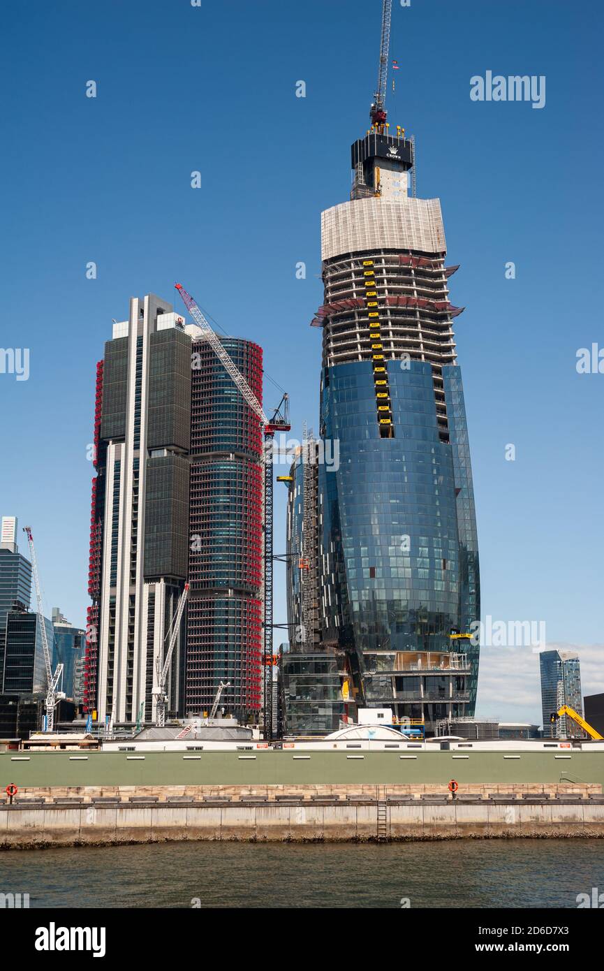 25.09.2019, Sydney, nuovo Galles del Sud, Australia - cantiere con il nuovo punto di riferimento ancora in costruzione, il Crown Sydney Project e il Mo Foto Stock