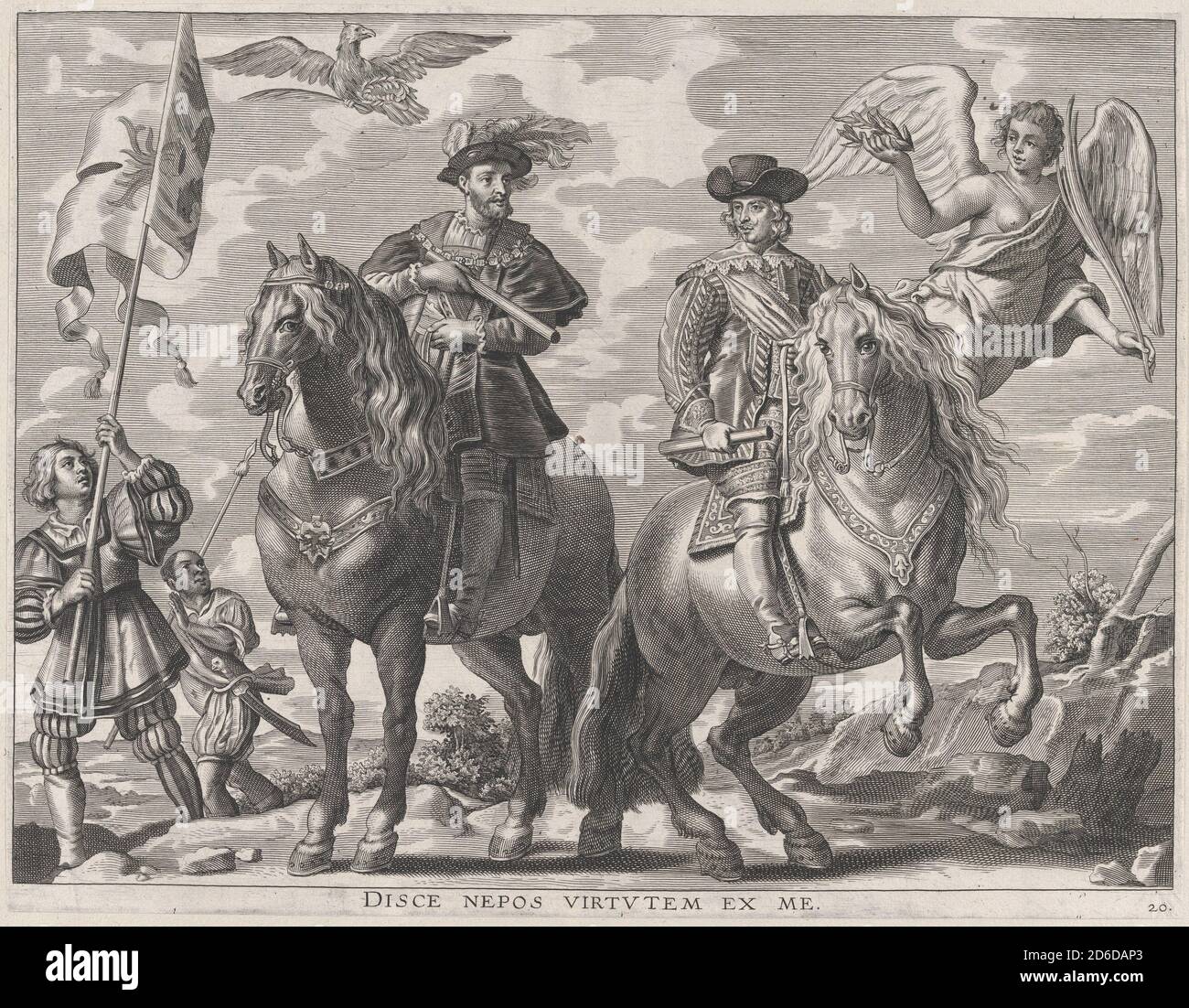 Piatto 20: Carlo V e Ferdinando a cavallo; da 'Serenissimi Principis Ferdinandi, Hispaniarum infantis...' di Guillielmus Becanus, 1636. Foto Stock