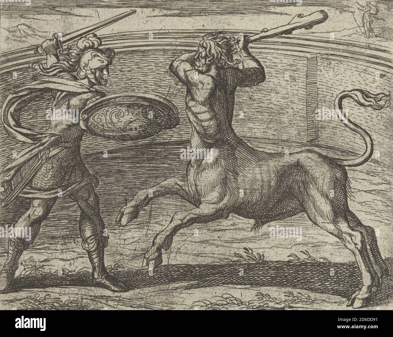 Theseo e il Minotauro (Minotaurum Theseus vincit), tratto dai Metamorfosi di Ovidio (Metamorphosean sive Transformationum), Plate 74, pubblicato dopo il 1606. Foto Stock