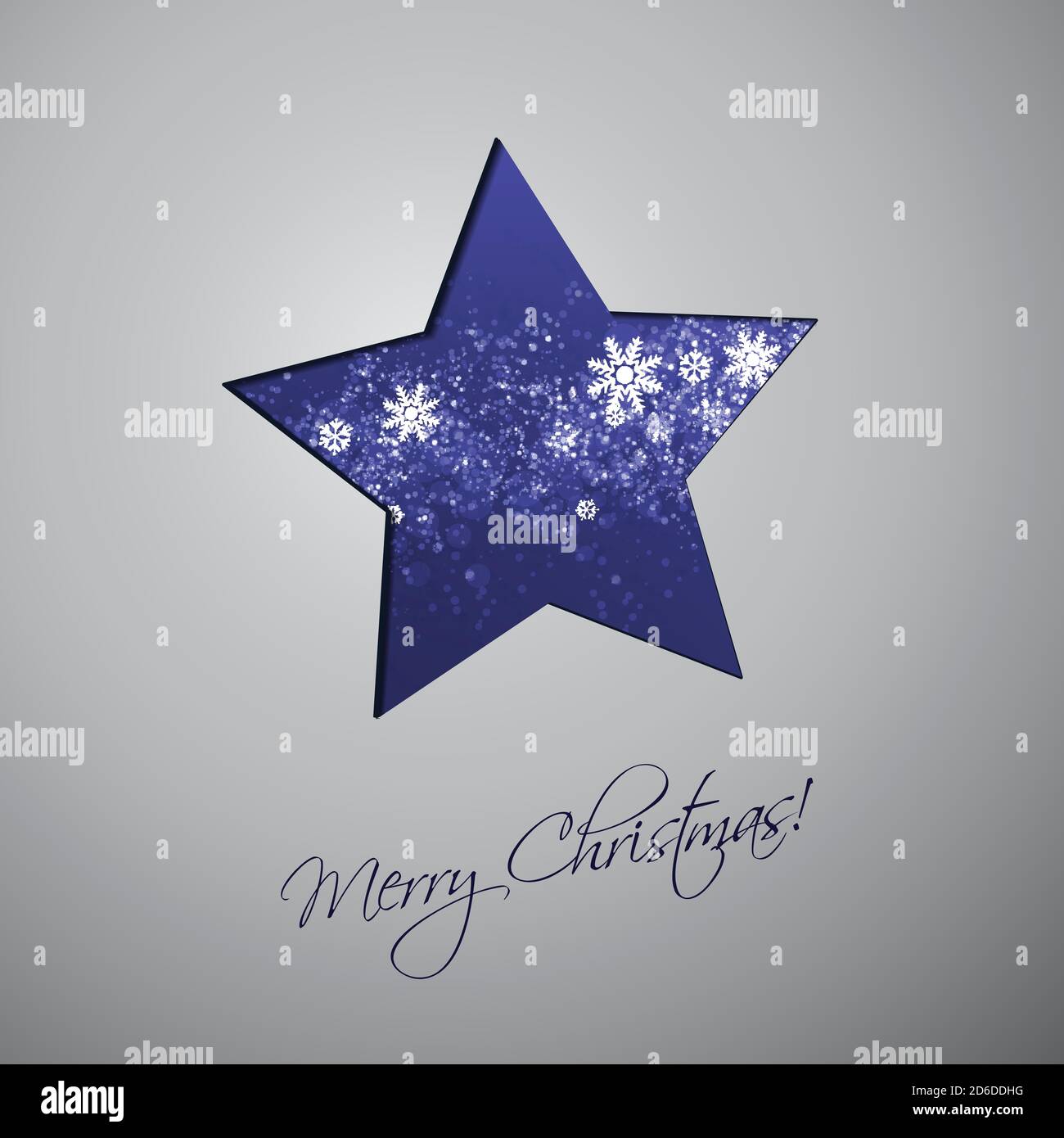 Stile moderno Happy Holidays, buon saluto di Natale o disegno di carte regalo con etichetta scritta a mano, motivo sfocato a forma di stella viola Illustrazione Vettoriale