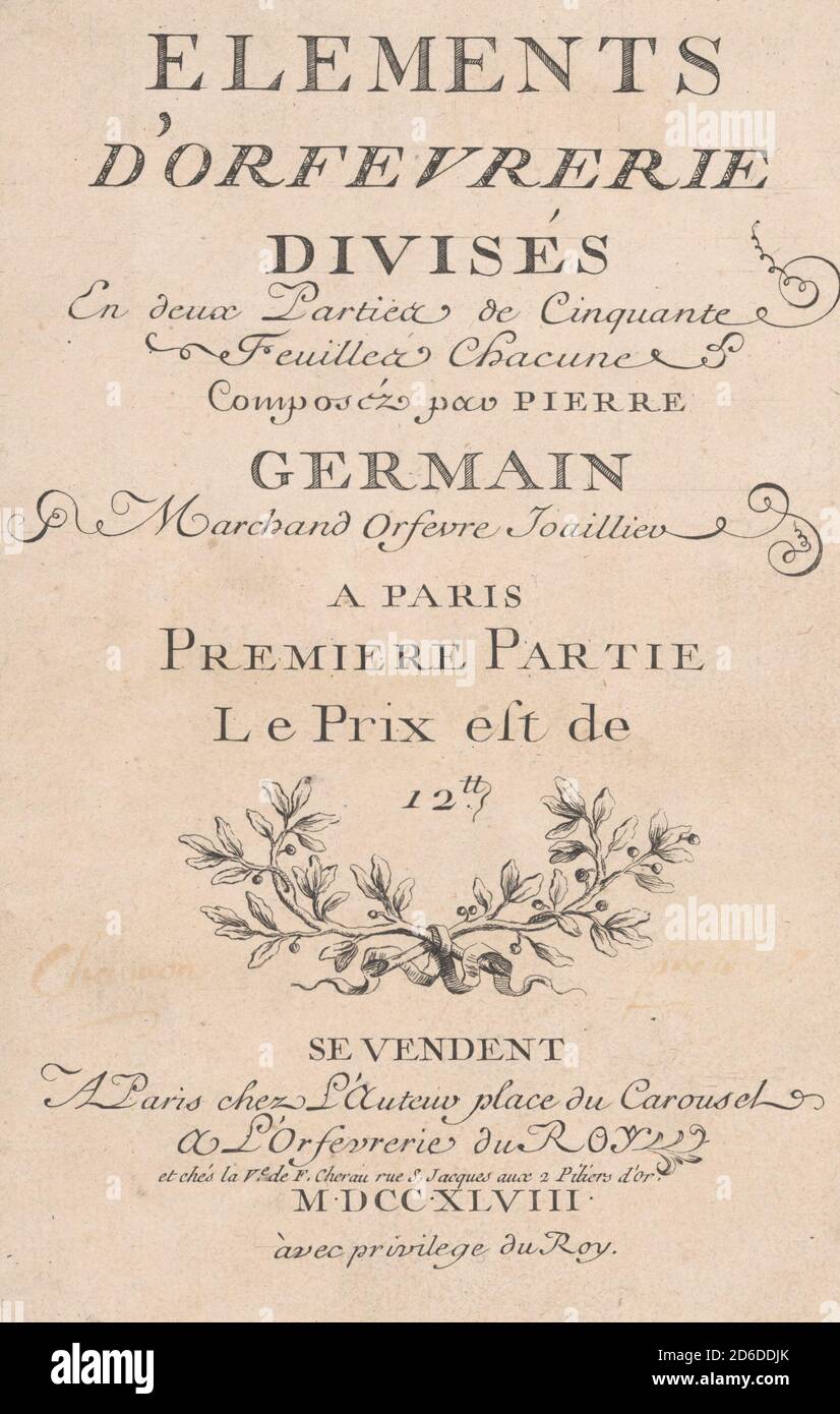 Elements d'Orfevrerie Divis, 1748. Foto Stock