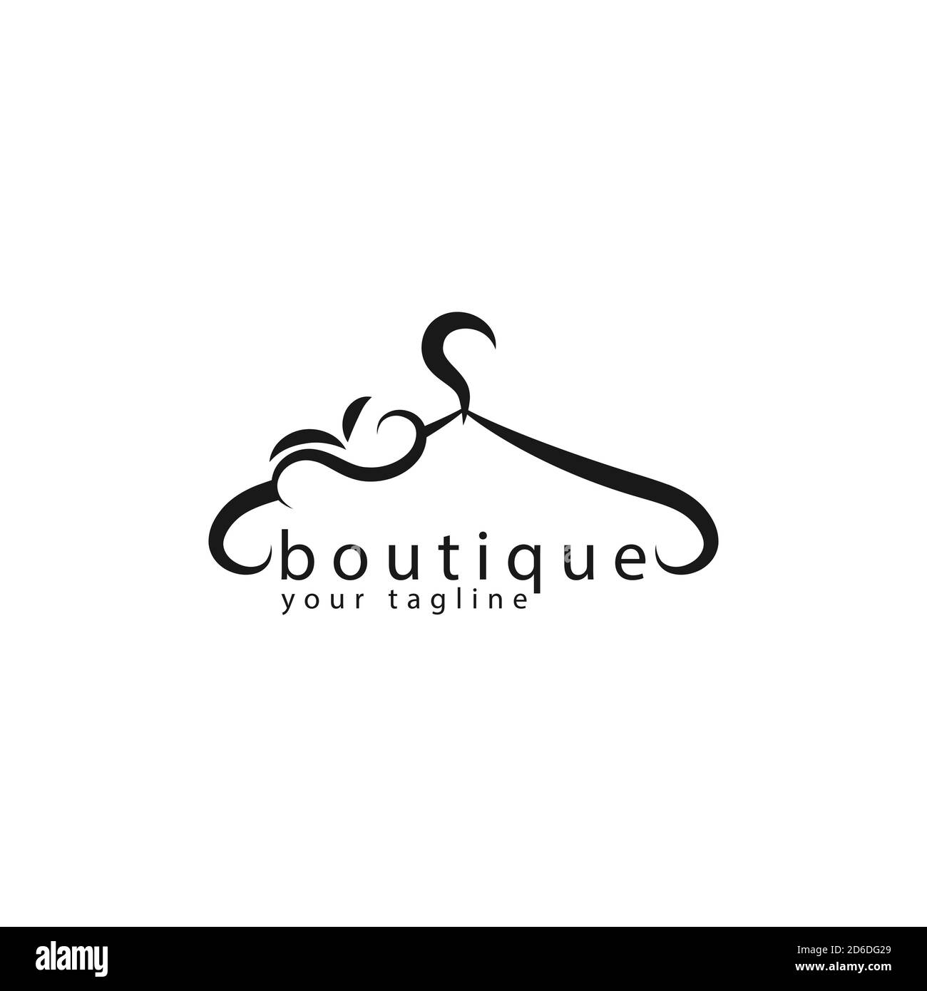 Design con logo Creative Boutique. Segno vettoriale con scritta e simbolo di aggancio. Calligrafia logotipo Illustrazione Vettoriale
