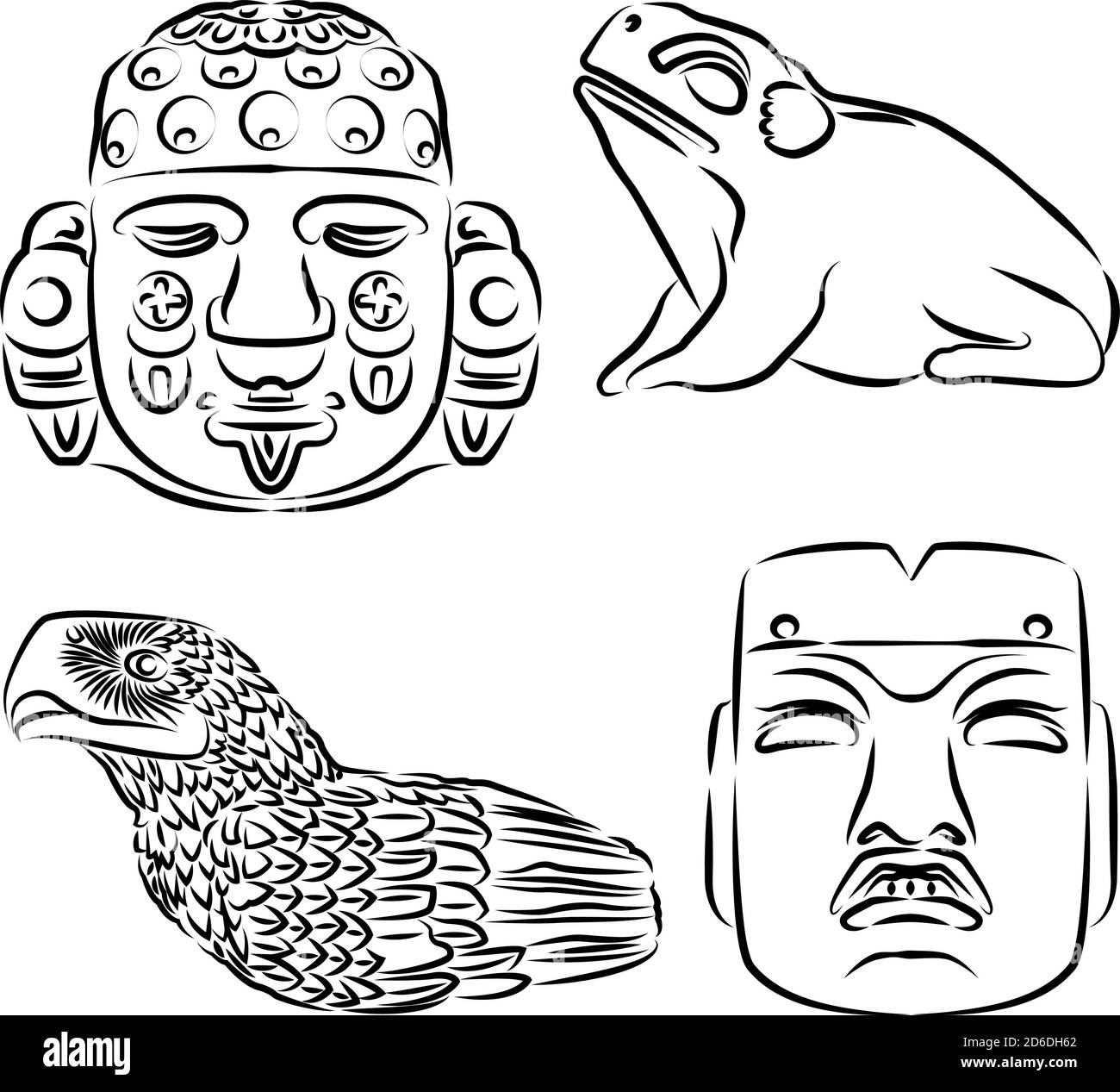 Disegni di dettagli artistici del tempio azteco maggiore di Città del Messico, illustrazione vettoriale Illustrazione Vettoriale