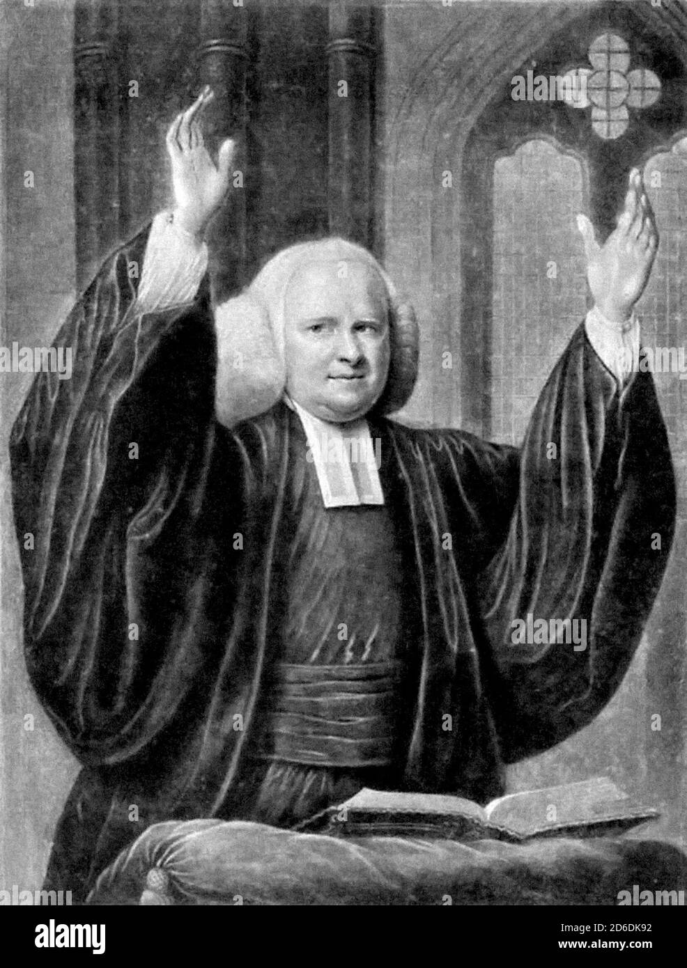 George Whitefield. Ritratto del clero anglicano inglese, reverendo George Whitefield (1714-1770), mezzotint di John Greenwood, 1769. Whitefield fu uno dei fondatori del Metodismo e del movimento evangelico. Foto Stock