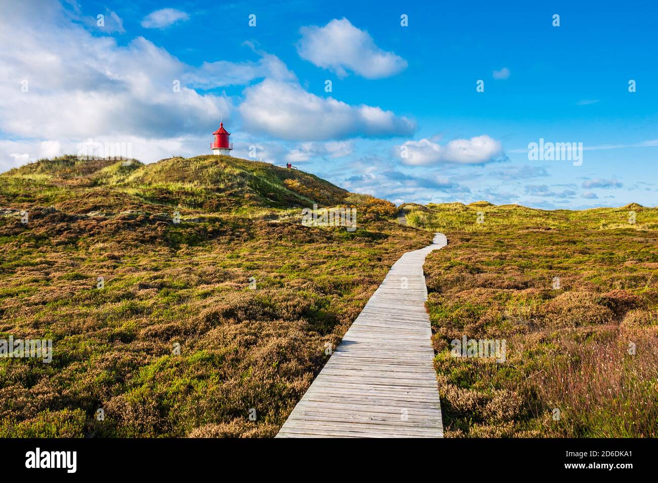 Faro a Norddorf, sull'isola del Mare del Nord di Amrum, Germania. Foto Stock