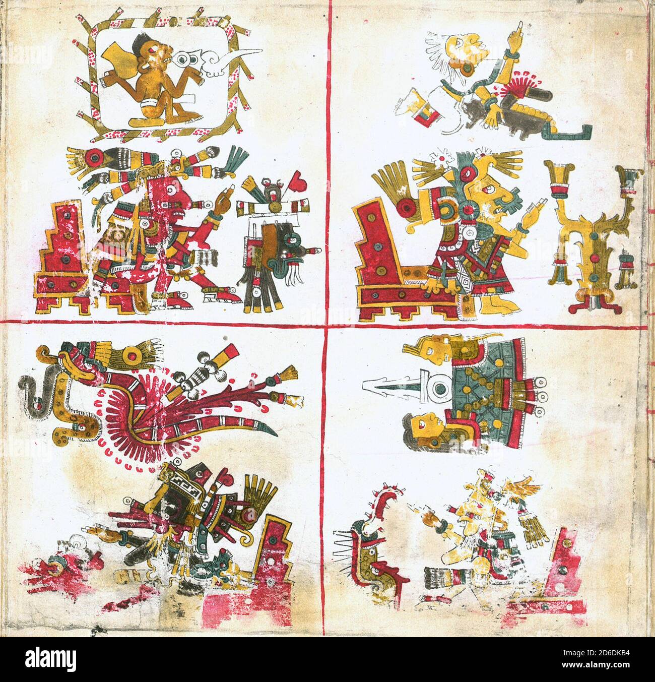 Codice Borgia. Pagina 9 di un'edizione facsimile 1898 del Codex Borgia o Codex Yoalli Ehēcatl. Il manoscritto azteco originale fu prodotto qualche tempo intorno alla conquista spagnola del Sud America. Foto Stock