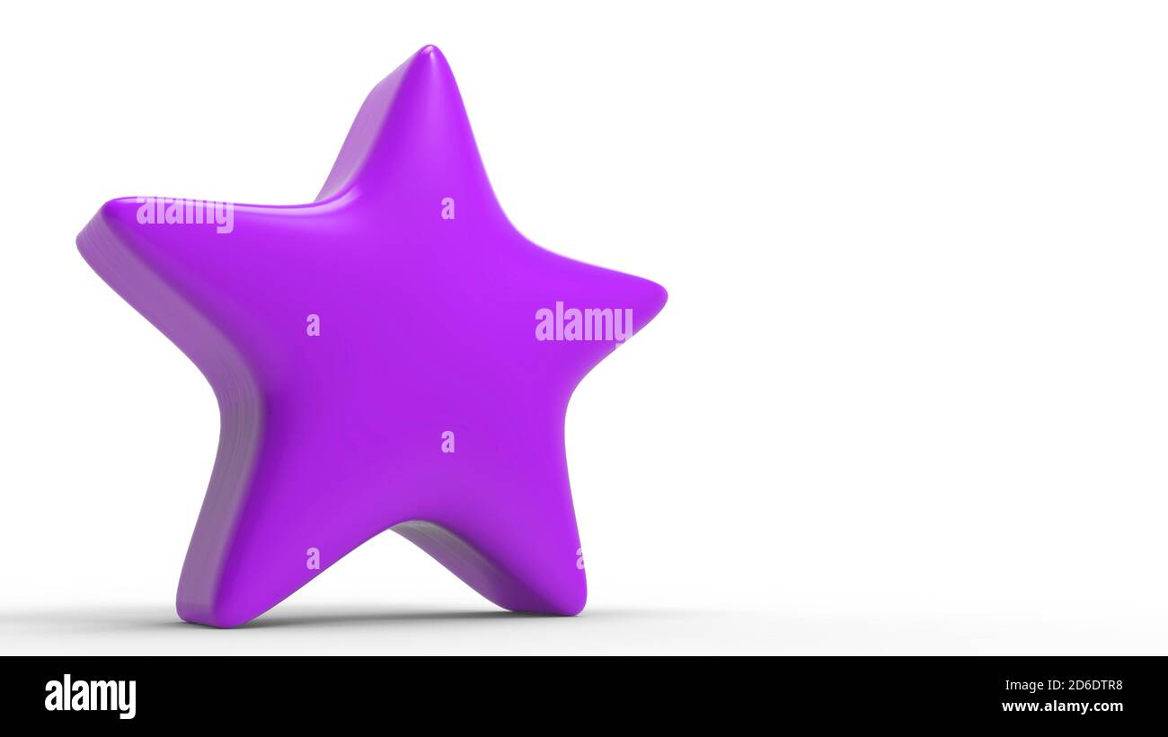 stella viola 3d su sfondo a colori. Rendering e illustrazione di una stella dorata per un premio Foto Stock