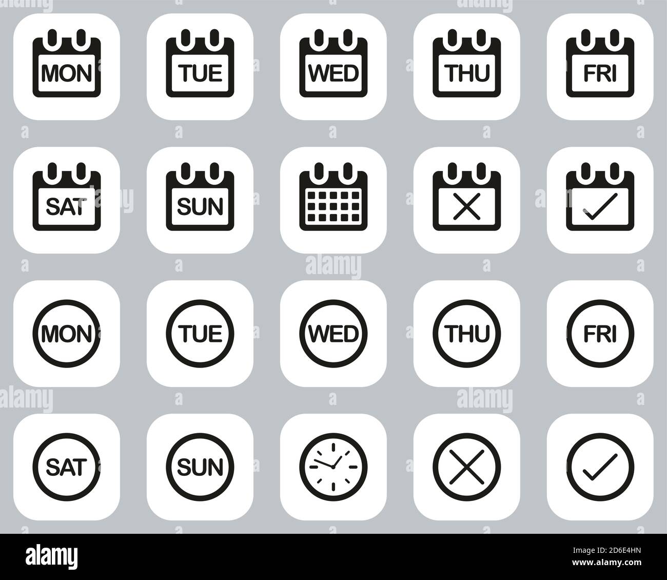 Days of the Week Icons Black & White Flat Design Imposta grande Illustrazione Vettoriale