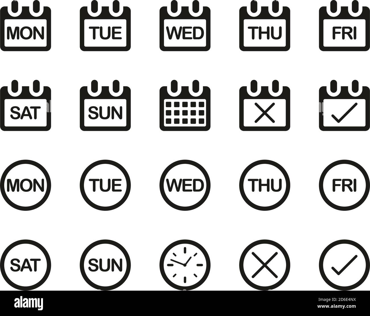 Days of the Week icone Bianco e nero Set Grande Illustrazione Vettoriale