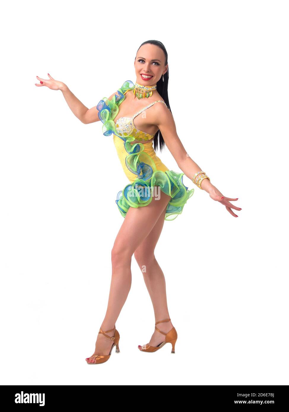 Una ballerina di salsa femminile con un abito pieno Foto Stock