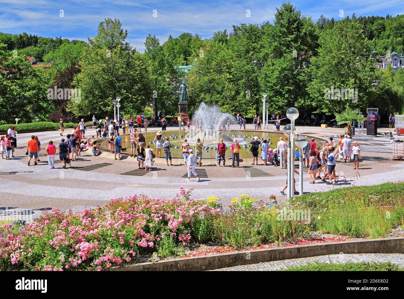 Fontana cantante nella zona termale, Marienbad, triangolo termale, Boemia, Repubblica Ceca Foto Stock