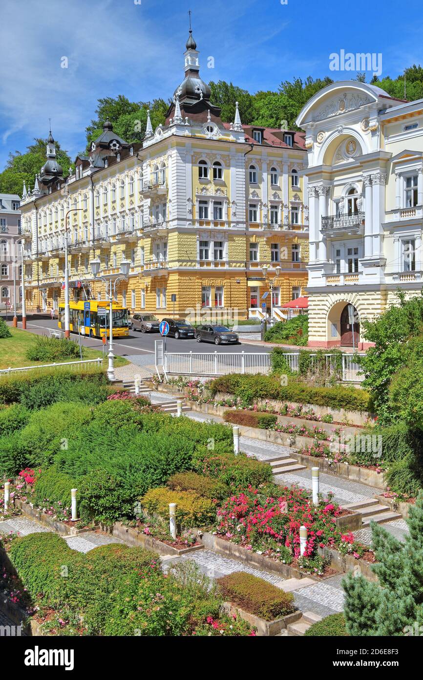 Hotel tipico nella zona termale, Marienbad, triangolo termale, Boemia, Repubblica Ceca Foto Stock