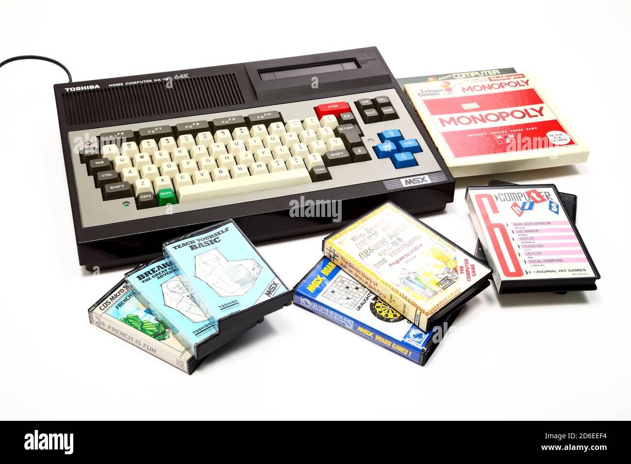 Computer domestico Toshiba HX 10 con software Microsoft MSX con una selezione di videogiochi vintage pubblicati per la prima volta nel anni ottanta Foto Stock
