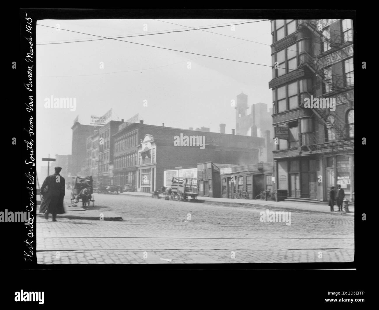 Vista del lato ovest di Canal Street, a sud da Van Buren Street, Chicago, Illinois, marzo 1915. Foto Stock