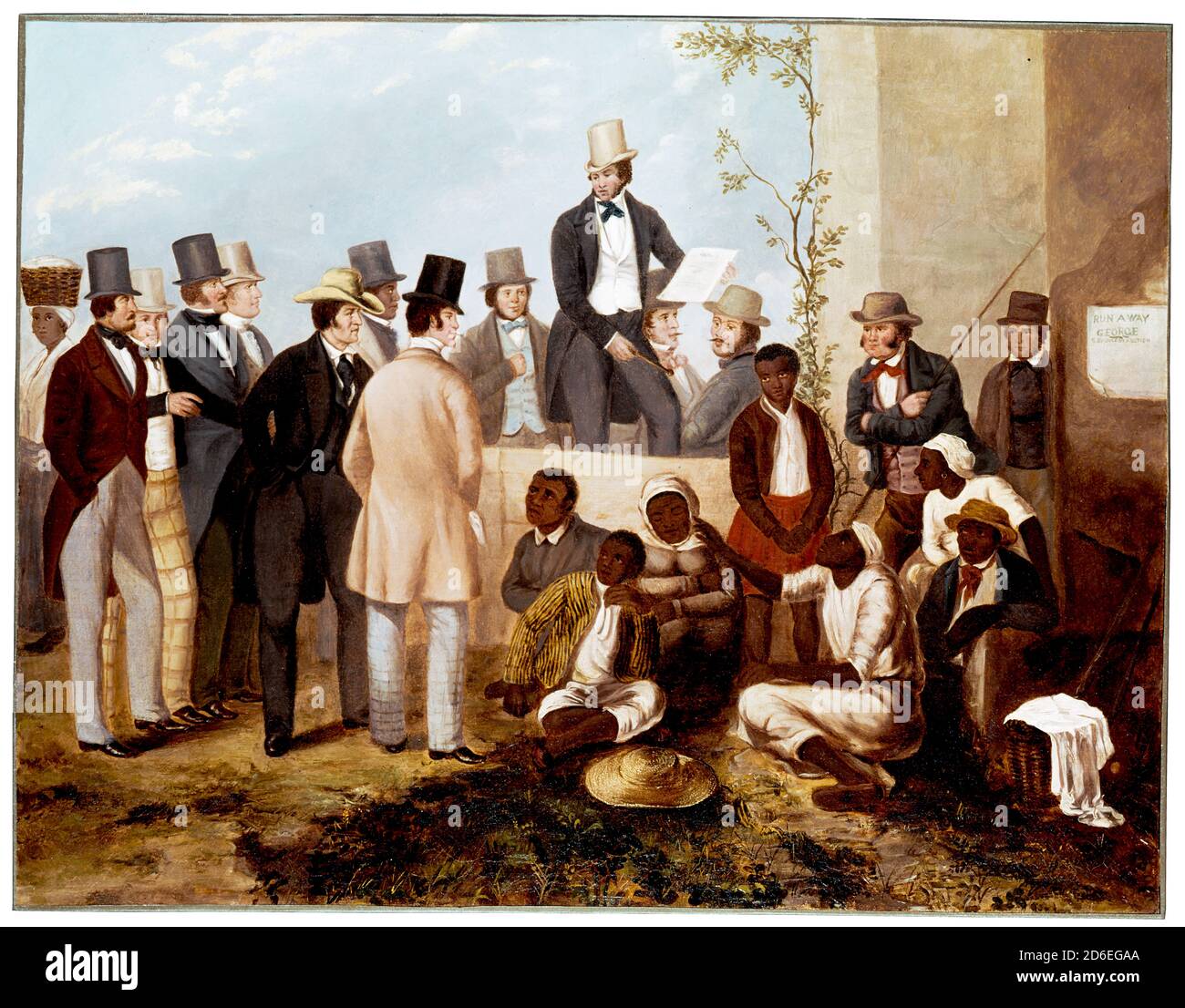 Pittura intitolata The American Slave Market by Taylor, 1852. Foto Stock