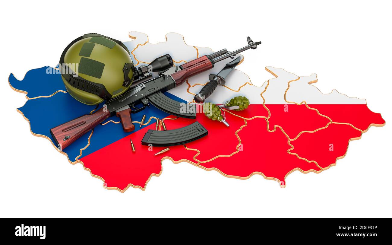 Forza militare, esercito o conflitto di guerra in Repubblica Ceca concetto. Rendering 3D isolato su sfondo bianco Foto Stock