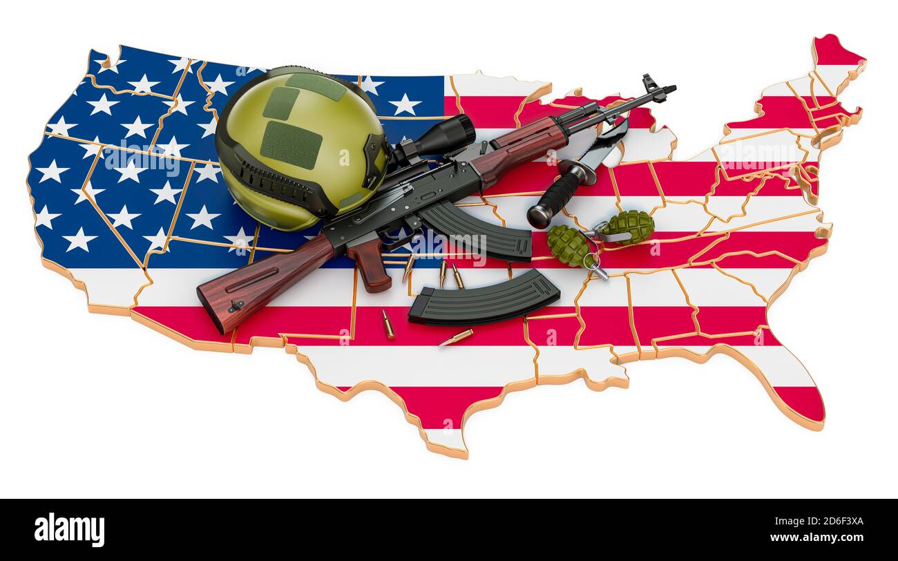 Forza militare, esercito o conflitto di guerra nel concetto degli Stati Uniti. Rendering 3D isolato su sfondo bianco Foto Stock