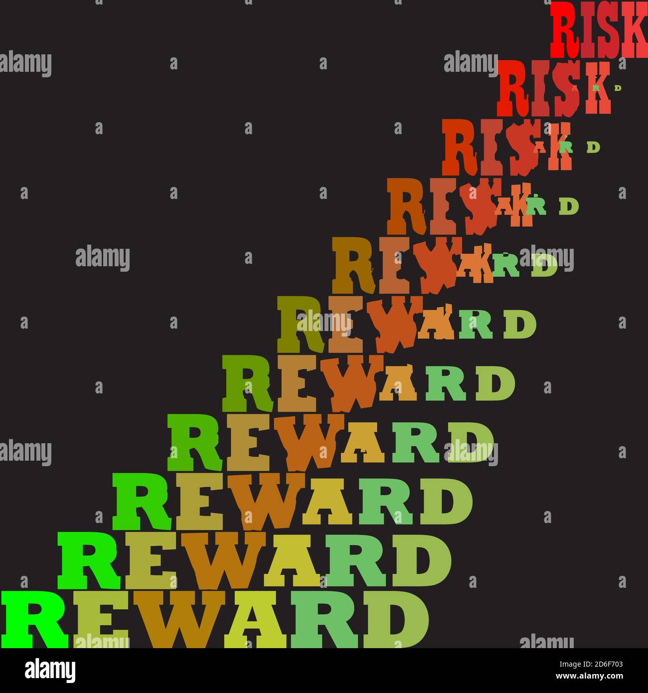 Un'immagine di sfondo astratta della combinazione di parole di Risk Reward retrospettiva. Foto Stock