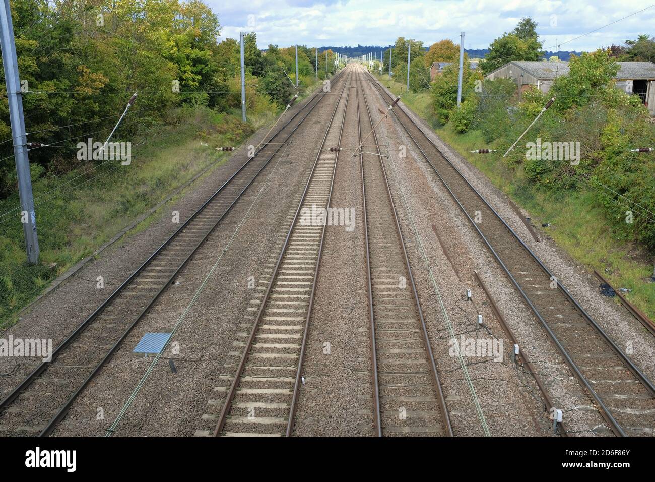 Linea ferroviaria della costa orientale verso il nord dell'Inghilterra Foto Stock