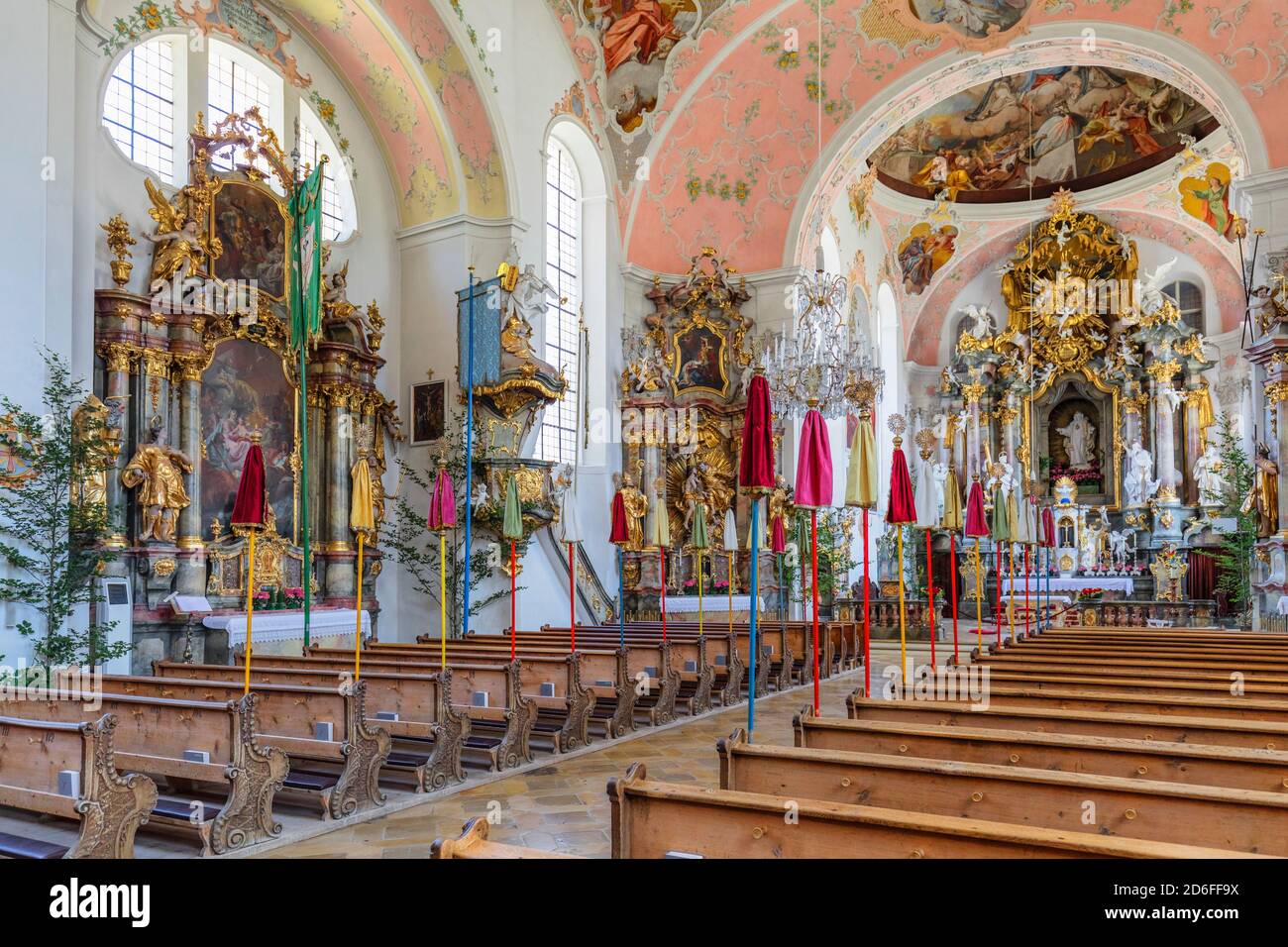Chiesa parrocchiale di San Pietro e Paolo, Oberammergau, Ammertal, alta Baviera, Germania Foto Stock