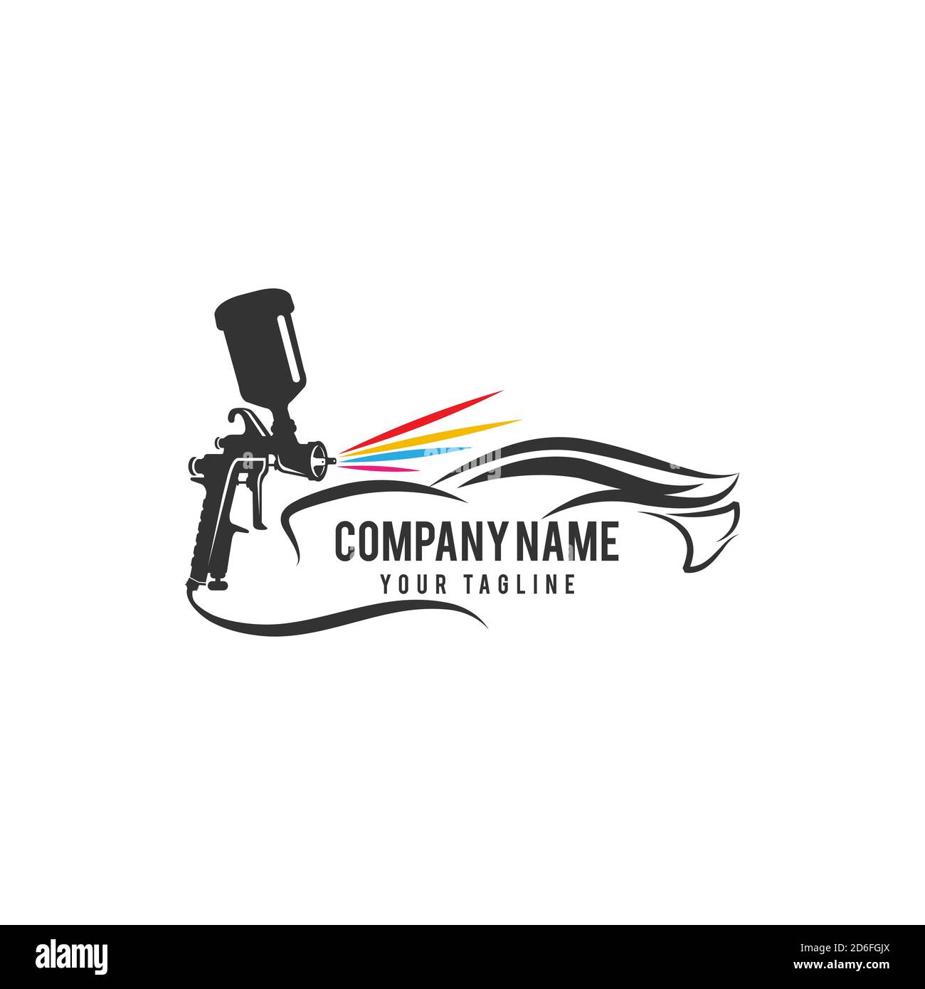 Logo di verniciatura auto con pistola a spruzzo e concetto unico colorato di veicolo.EPS 10 Illustrazione Vettoriale