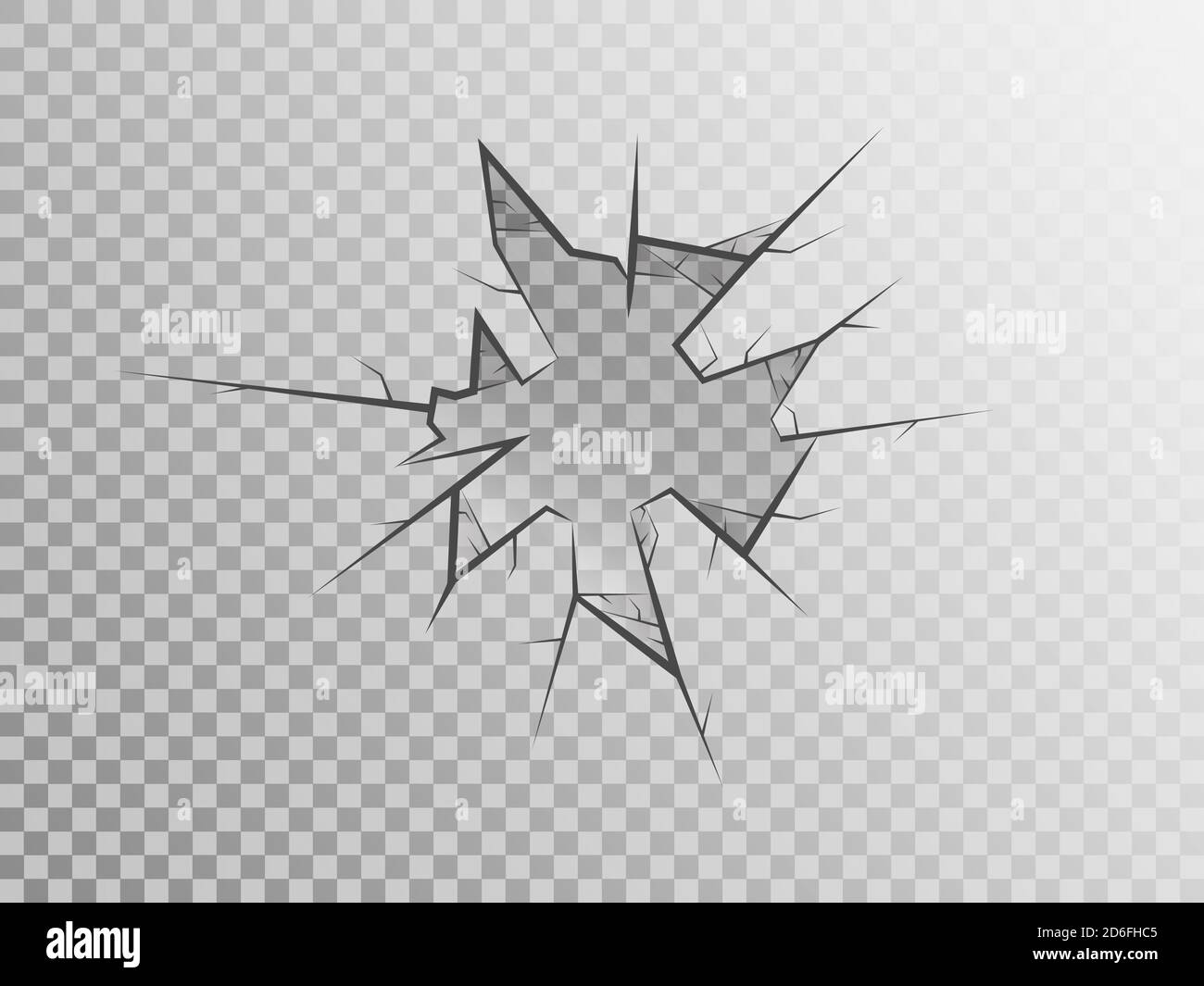Vetro rotto su sfondo trasparente. Concetto di finestrino incrinato. Texture crack realistica. Pezzi di vetro isolati. Finestra bloccata. Vettore Illustrazione Vettoriale
