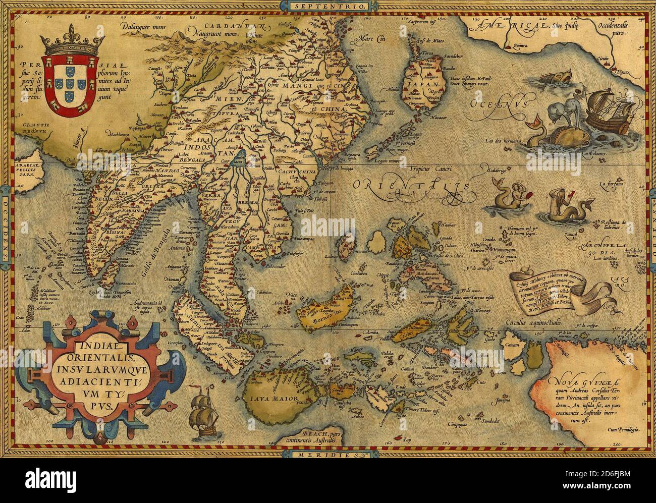 Antica mappa della Cina e del Sud-est asiatico, di Abraham Ortelius, circa 1570 Foto Stock