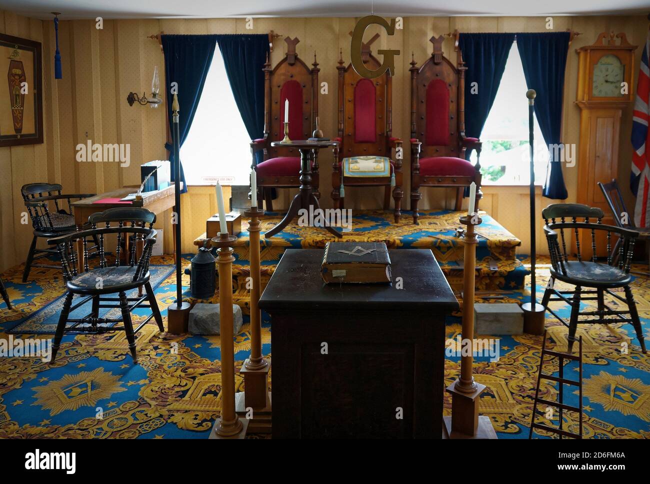 TORONTO, CANADA - 06 21 2016: Interno di Blackwood Masonic Lodge, una parte dell'esposizione di Black Creek Pioneer Village, all'aperto museo del patrimonio in Foto Stock