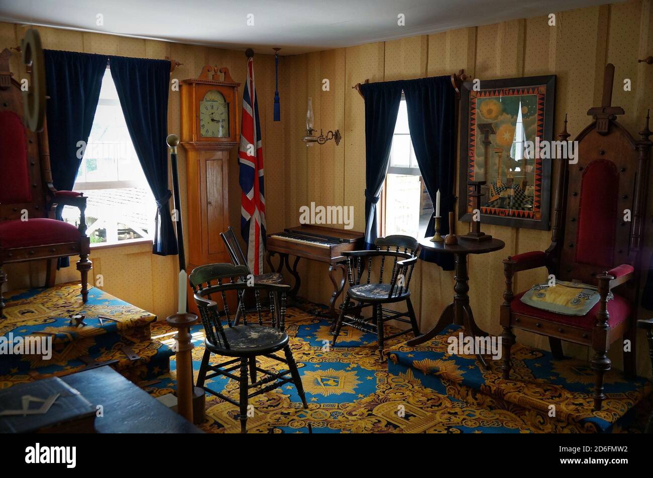 TORONTO, CANADA - 06 21 2016: Interno di Blackwood Masonic Lodge, una parte dell'esposizione di Black Creek Pioneer Village, all'aperto museo del patrimonio in Foto Stock