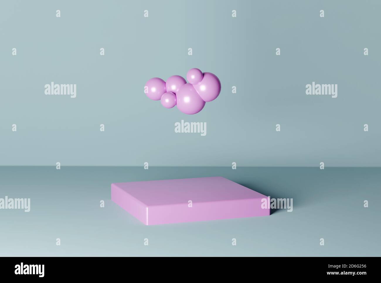 Concetto creativo minimo con il cloud. Piattaforma di supporto 3d da studio rosa. Sfondo geometrico astratto. Sfondo blu. Foto Stock