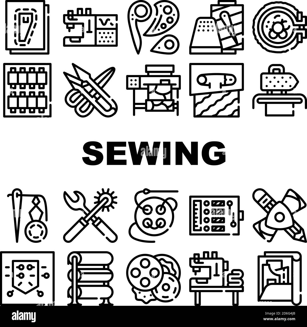 Cucito Craft Studio Collection icone Set Vector Illustrazione Vettoriale