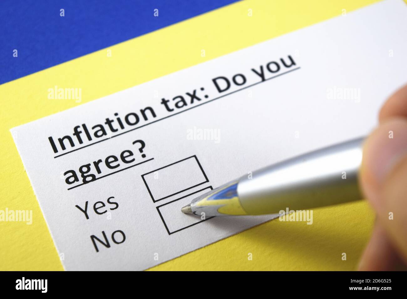 Imposta sull'inflazione: Siete d'accordo? Sì o no? Foto Stock
