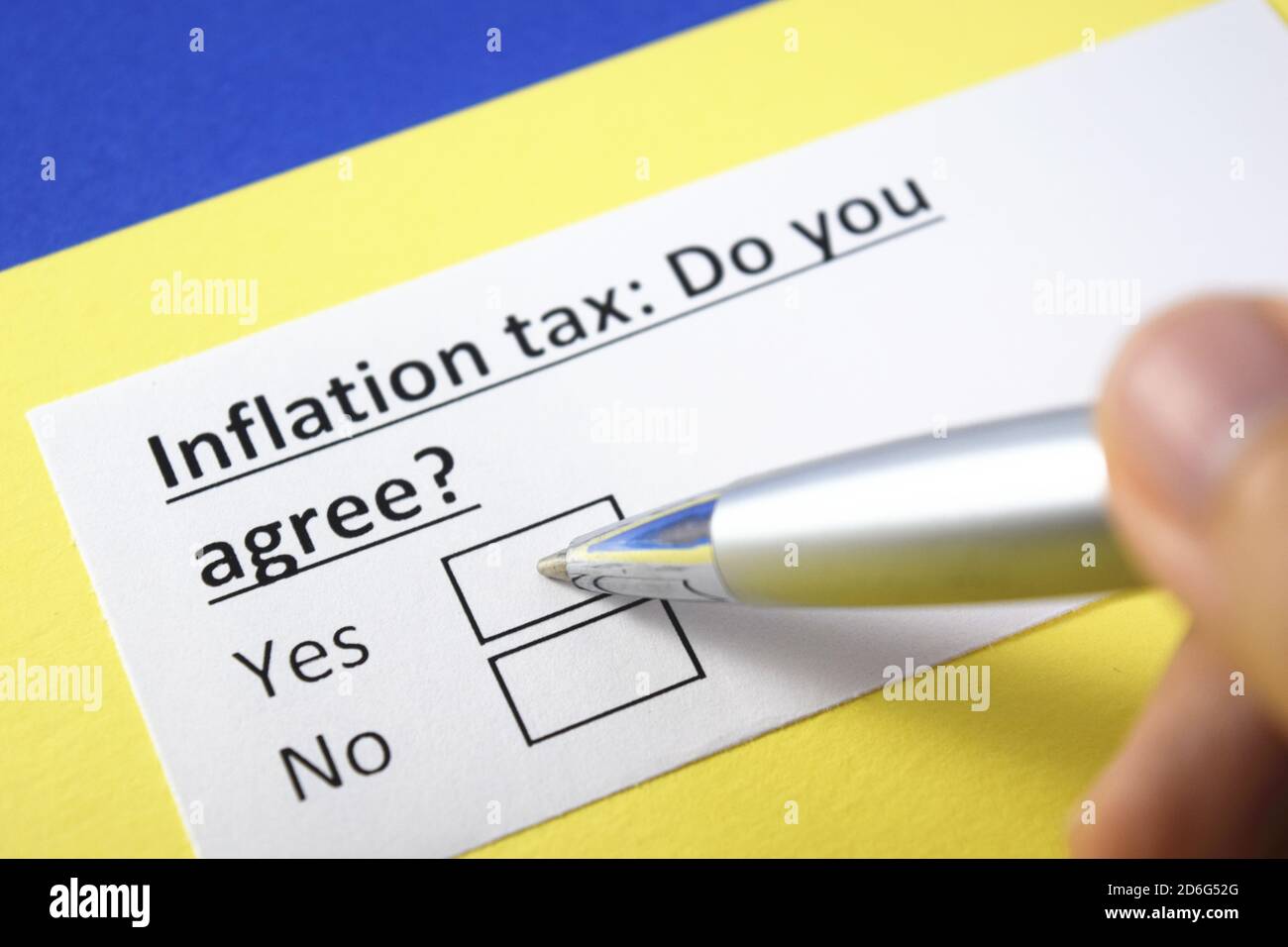 Imposta sull'inflazione: Siete d'accordo? Sì o no? Foto Stock