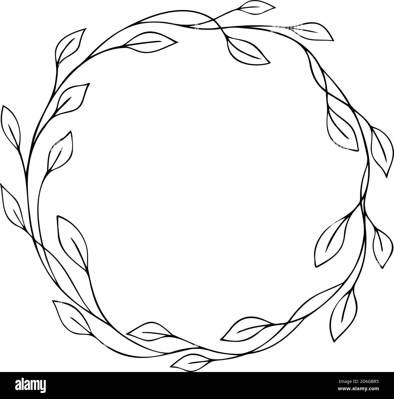 Corona floreale disegnata a mano con foglie. Elementi di design per inviti a matrimoni, logo, biglietti d'auguri, blog, poster e altro ancora. Illustrazione vettoriale Illustrazione Vettoriale