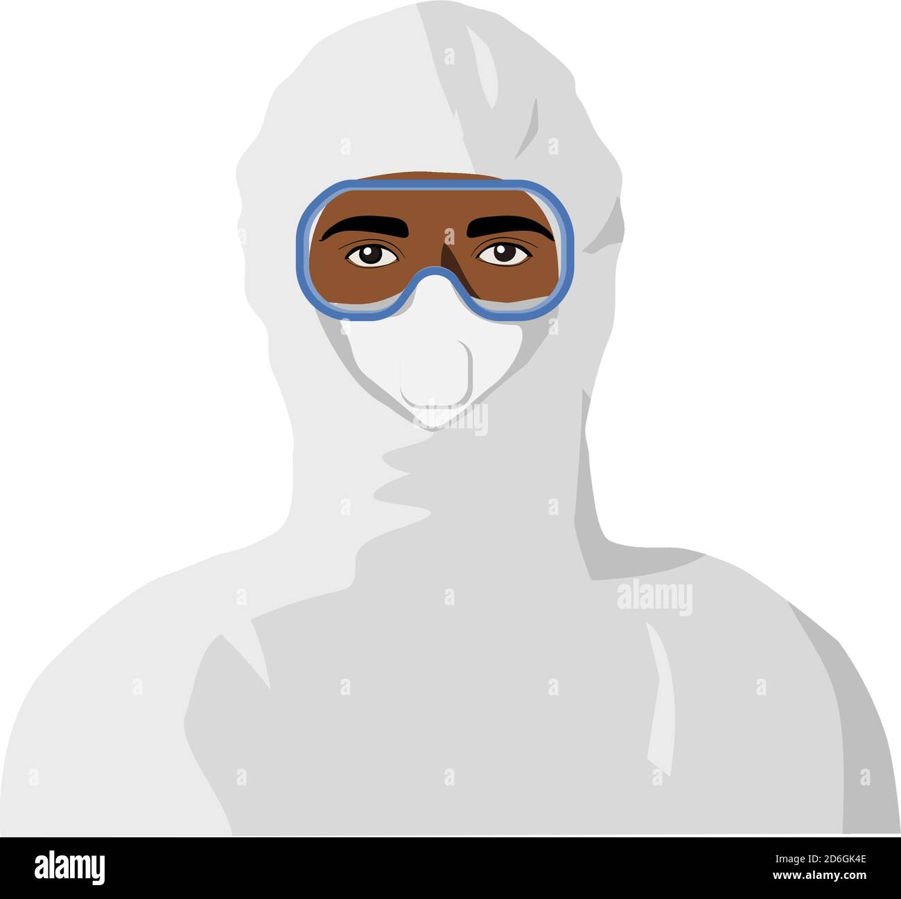 Uomo africano americano medico che indossa attrezzatura di protezione personale completa. Illustrazione verticale isolata. Illustrazione Vettoriale