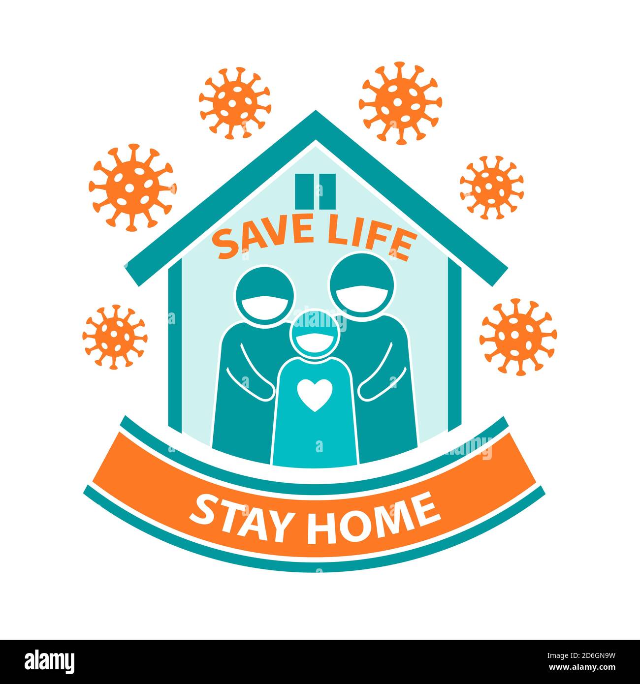 Soggiorno a casa salvare vita coronavirus quarantena icona. Prevenzione diffusione virus e segnale di sicurezza. Famiglia auto-isolata durante l'epidemia Сovid-19. Vettore Illustrazione Vettoriale