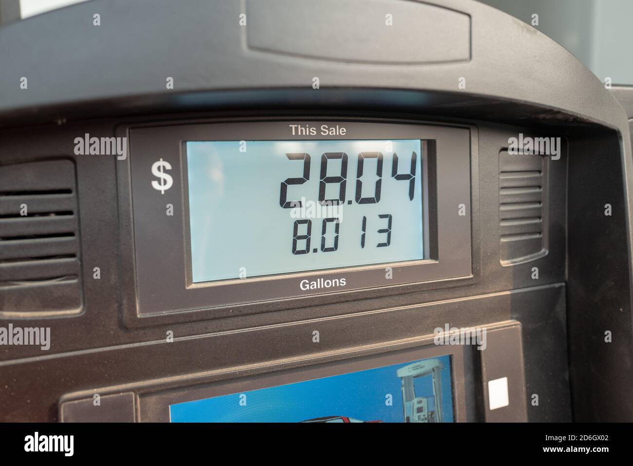 Primo piano della pompa a benzina che mostra il prezzo di acquisto e di acquisto del gas, San Ramon, California, 24 agosto 2020. () Foto Stock