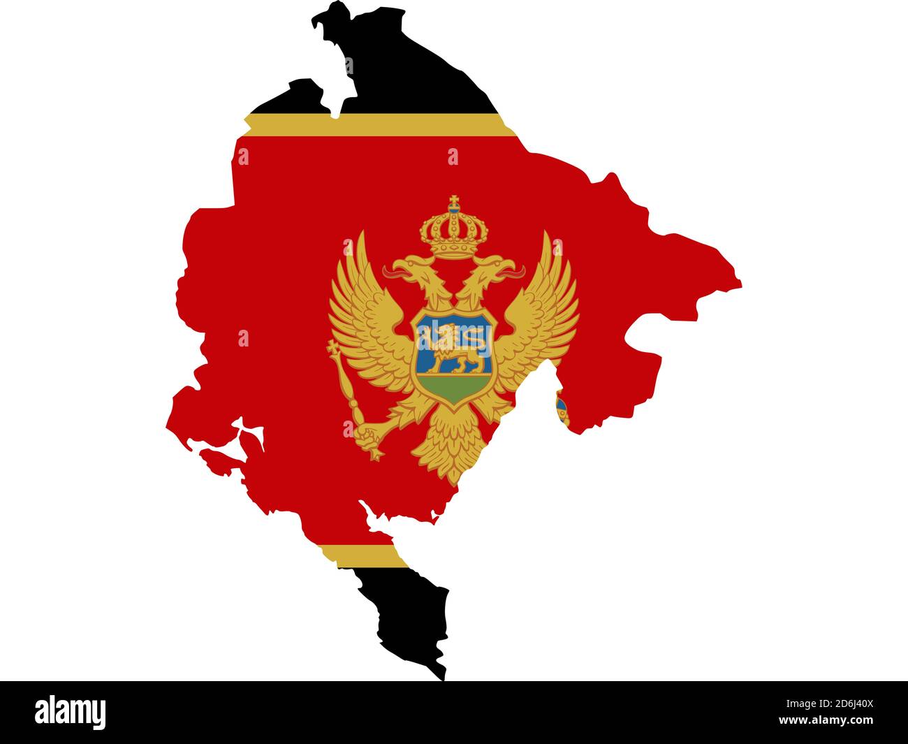 Bandiera in forma di paese geografico, Montenegro, Europa meridionale Foto Stock